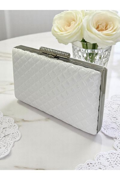 Wedding Fashion Geantă de rochie de seară pentru femei, cu model matlasat, din piele lacuită de lux albă, nuntă, logodnă, absolvire
