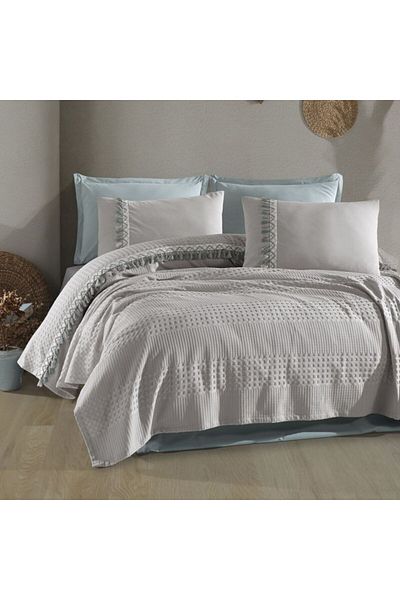 ŞENER HOME Clasy Double Jacquard Pique Set Bohemline V10 Light Gray
