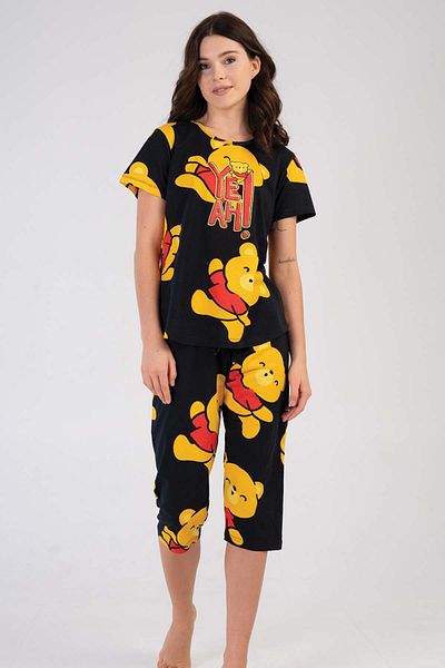 VİENETTA Cotton Women's Short Sleeve Capri Pajama Set, 211454