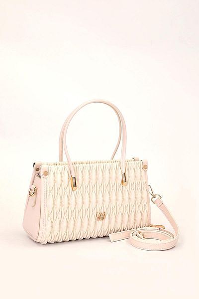 Levidor 930515 Embossed Diamond Pattern Women's Handbag Cream