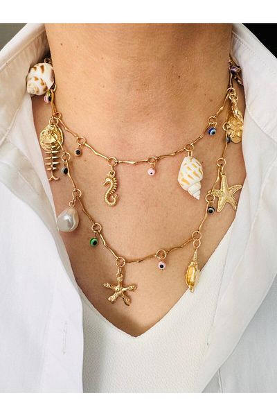 DEVİ fashion Steel Sea Charm Necklace 45 cm