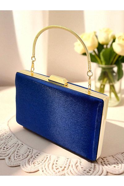 Wedding Fashion Navy Blue Color Glitter Satin Women's Evening Dress Bag Wedding Engagement Graduation