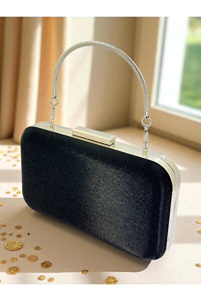 Wedding Fashion حقيبة فستان سهرة نسائية من الساتان اللامع باللون الأسود لحفلا...