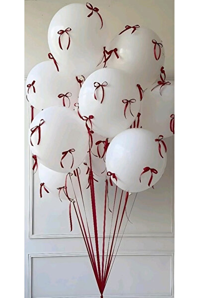 Çemrek Süs Parti مجموعة بالونات بيضاء بفيونكة عنابية مكونة من 10 قطع