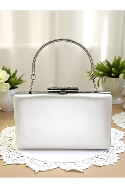 Wedding Fashion Bridal Bag Ecru Color Matte Skin Leather Metal Handle Women's Evening Dress Bag Wedding Engagement Graduation