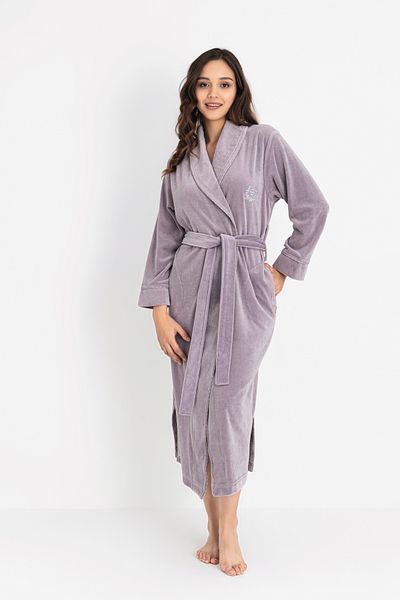 Nuşa Chest Embroidered Niki Velvet Bamboo Cotton Dressing Gown