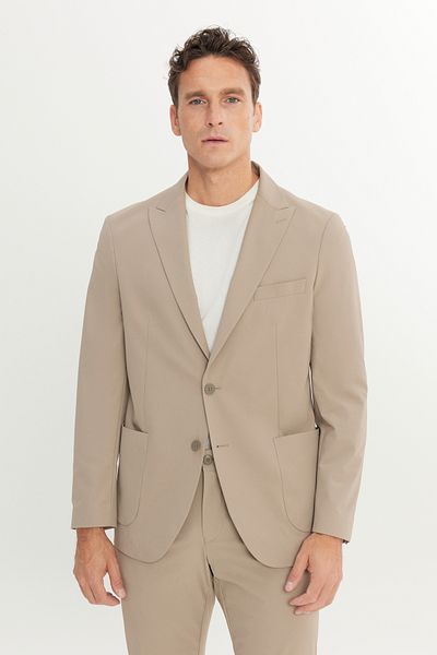 ALTINYILDIZ CLASSICS Slim Fit Tight-Fitting Mono Collar Tie Waist Cover Pocket Stretchy Beige Suit