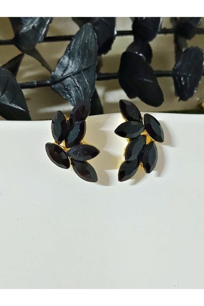 mos&more Black Stone Leaf Stylish Women's Earrings