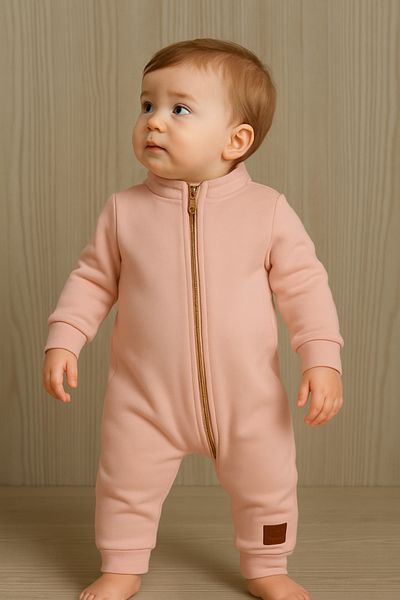 MiniStand Cotton Fabric Stand Collar Dust Pink Baby Girl Jumpsuit