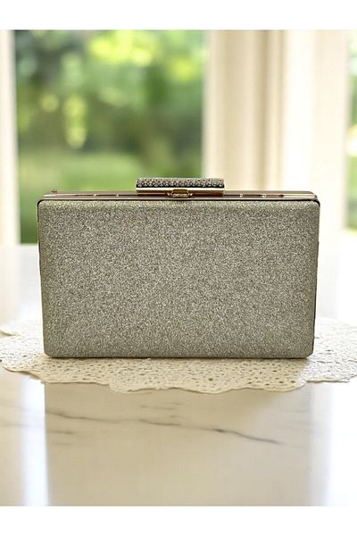 Wedding Fashion Gold Gold Dore Glitter Non-Spill Imported Sand Gold Metal Stone Case Women's Evening Dress Bag Wedding Engagement