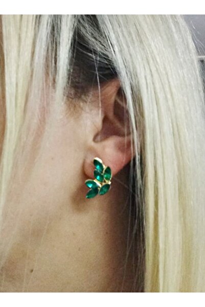 mos&more Green Stone Leaf Stylish Women's Earrings