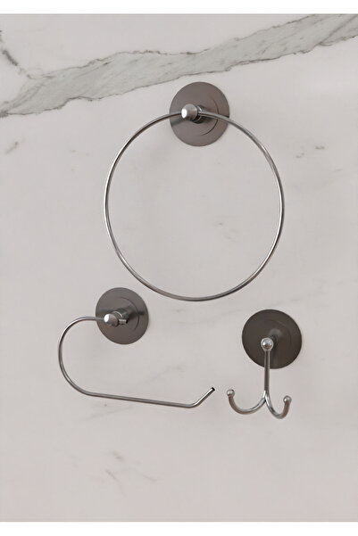 Egem Home Suport pentru prosoape cu inel crom-argintiu, adeziv puternic, set de suport pentru hârtie igienică și umeraș pentru halat de baie