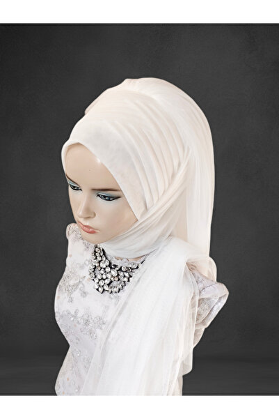 Nuray hazır duvak عصابة رأس للعروس باللون الأبيض الفاتح مكونة من 4 قطع، وشاح ...