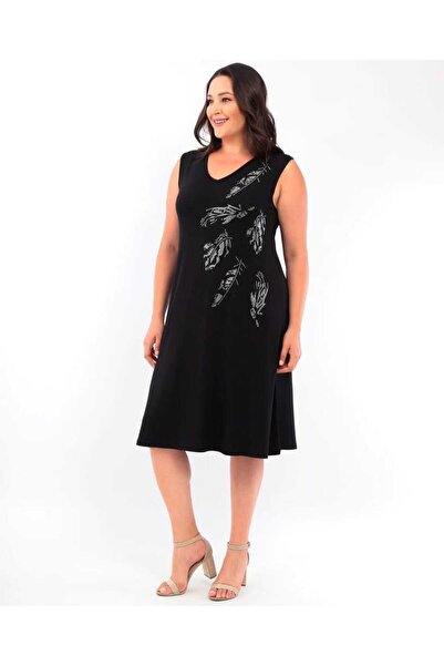 CAFCAF ÖZGÜ GİYİM BUTİK KADIN V YAKA KOLSUZ TAŞLI ELBİSE