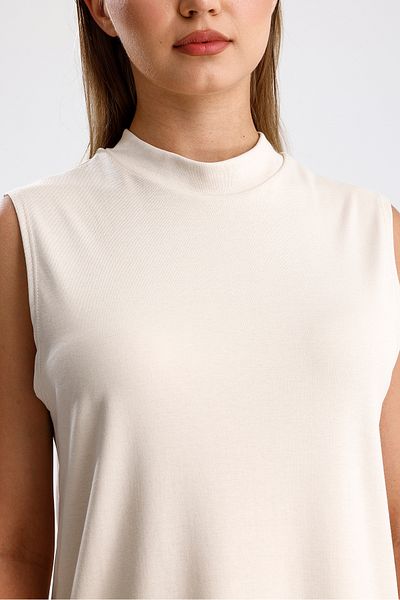 Elia Moda Bluză bej 100% bumbac interlock cu mâneci zero