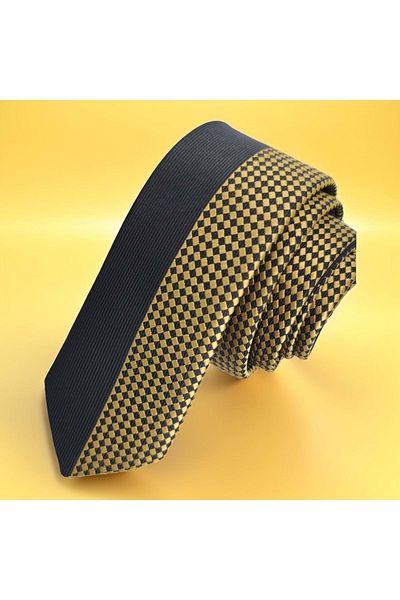 Exve Exclusive Black and Gold Checkered Custom Board Slim Fashion Slim Tie