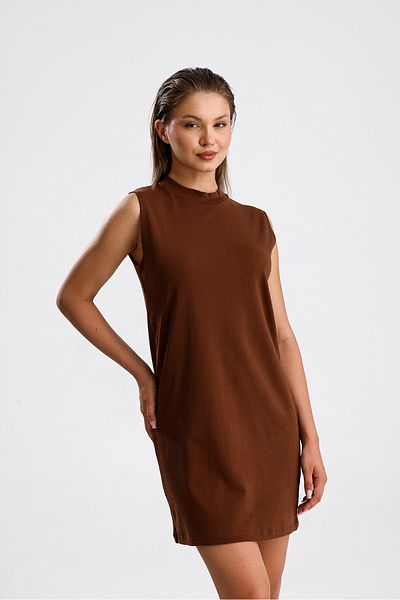 Elia Moda Bluză maro 100% bumbac interlock cu mâneci zero