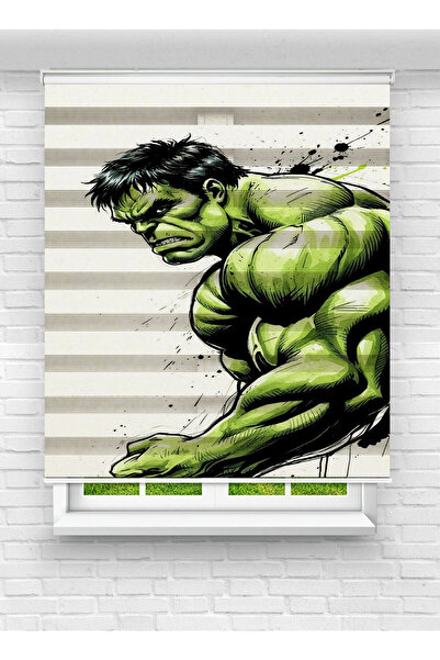 White Rose Design Hulk Desenli Baskılı Zebra Perde