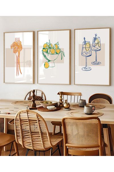NT Handmade Natural Wooden Framed Uv Printing 3-Piece Kitchen Wall Painting – Modern & Stylish Wall Decor