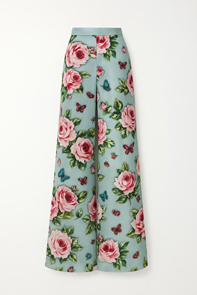 MERT ERKAN Yüksek Bel & Geniş Paça Saten Şık Pantolon