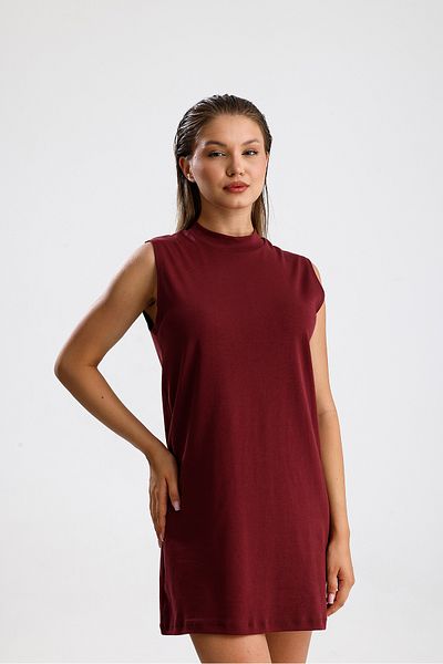 Elia Moda Bluză de lenjerie de corp cu mâneci zero interlock din bumbac 100% roșu Claret