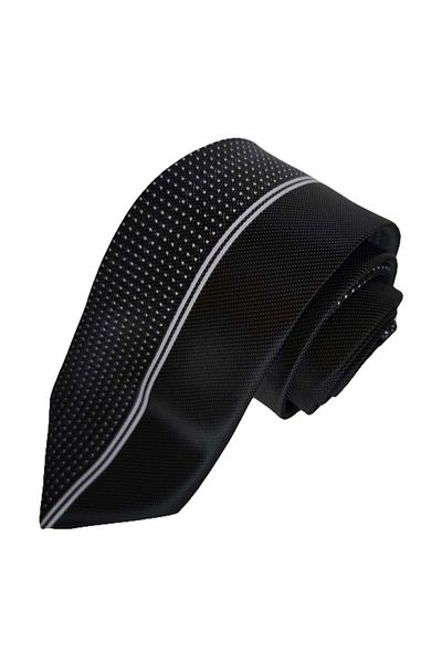 Exve Exclusive Black Polka Dot Half Plain Special Cut Italian Tie