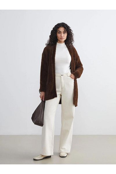 LC Waikiki Lcw Modest Shawl Collar Women's Plush Knitwear Cardigan (W5)