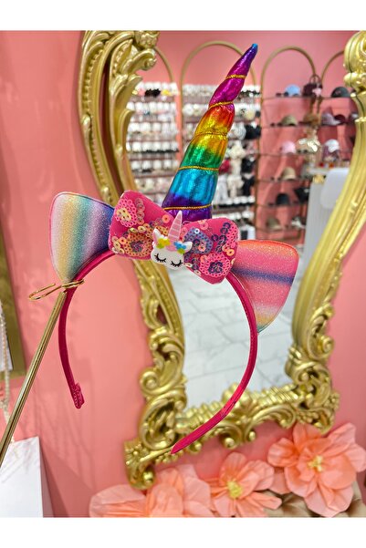 La She Accessories Unicorn figürlü renkli boynuz detaylı pembe taç
