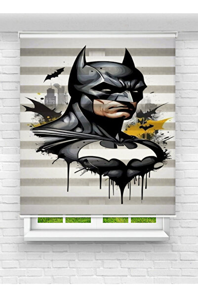 White Rose Design Batman Desenli Baskılı Zebra Perde
