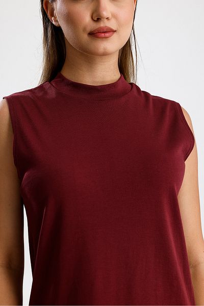 Elia Moda Bluză de lenjerie de corp cu mâneci zero interlock din bumbac 100% roșu Claret
