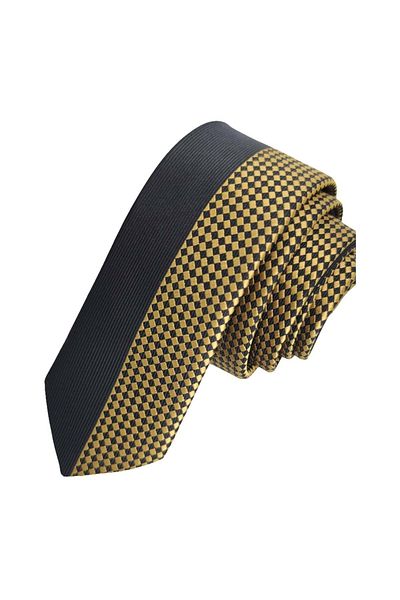 Exve Exclusive Black and Gold Checkered Custom Board Slim Fashion Slim Tie