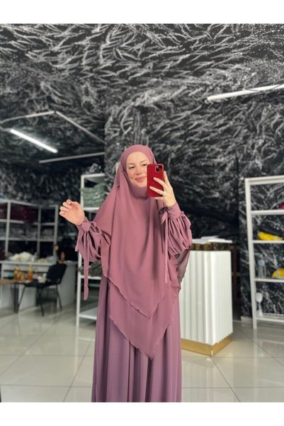 Fashion journey Ferace Sufle 2-Piece Set with Tie at the Sleeve, Size 40, Standard Size between 50 and 60, Hajj Umrah Hijab.