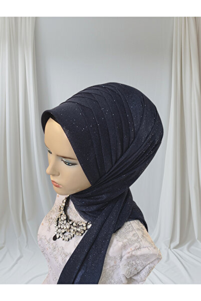 Nuray hazır duvak Simli açık lacivert tek tek hazır şal hazır türban hazır duvak