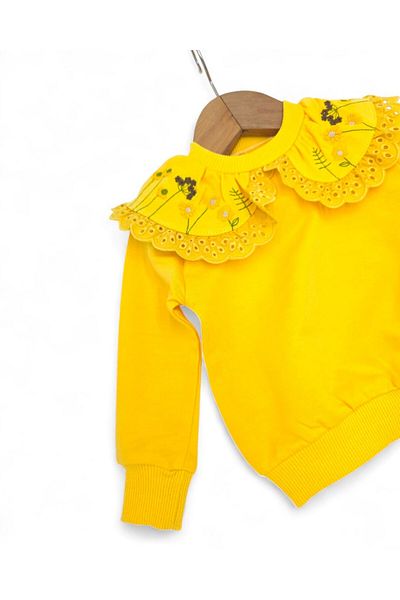 Ege Bebek Baby Girl Flower Embroidered Baby Collar 3-18 Months Seasonal 2-Piece Bottom Top Set