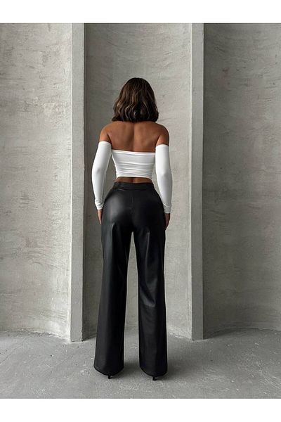 Bleu Petite High Waist Faux Leather Suede Inside Palazzo Women's Pants