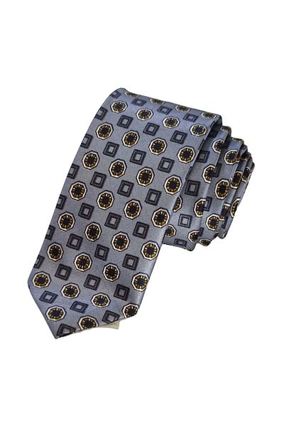 Exve Exclusive Geometric Pattern Printed Thin Fashion Slim Tie on Blue