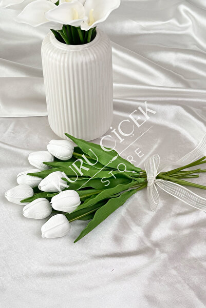 White Wet Tulip, No Fade, No Yellowing, Real Textured Bundle of 16