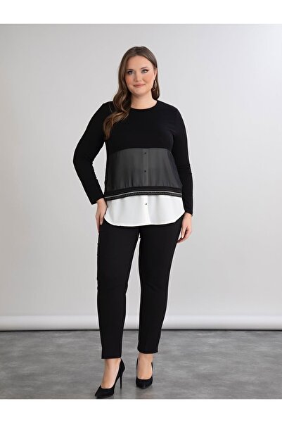 Te&Te Women's Plus Size Front Garnish Skirt Shirt Detail One-Piece Blouse