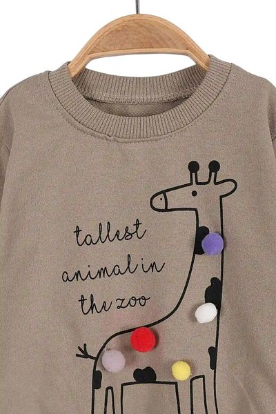 Ege Bebek Baby Girl Pompom Giraffe Printed 3-18 Months Seasonal 2-Piece Bottom Top Set