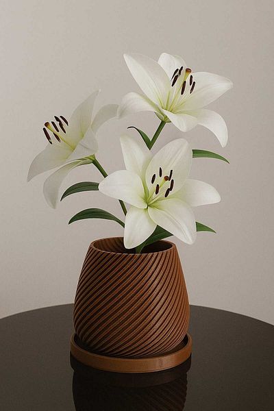 OEM Brown Spiral Textured Modern Vase
