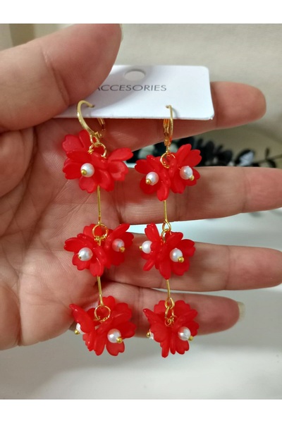 mos&more Red Pearl Flower Lightweight Stylish Women's Earrings
