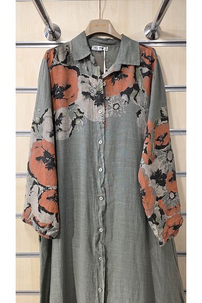 Park Moda Italian Linen Shirt Dress Long Patterned