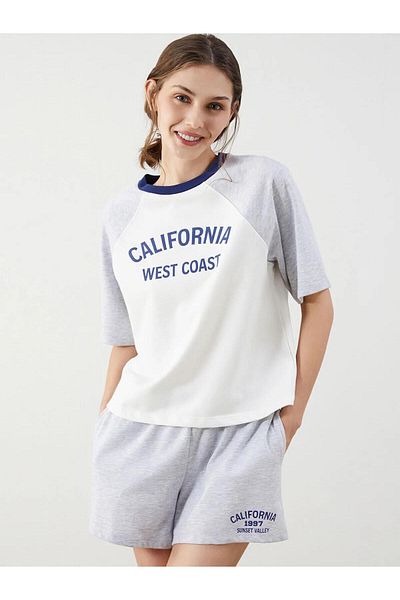 LC Waikiki Set de pijamale pentru femei LCW Young California Printed cu pantaloni scurți (S5)