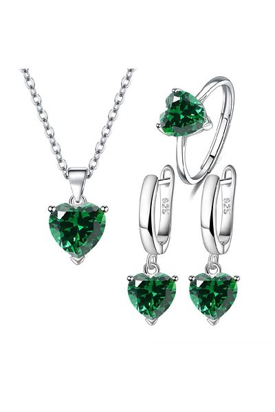 Belora Set de bijuterii Diora, colier, cercei și inel, din argint, culoare verde - Verde