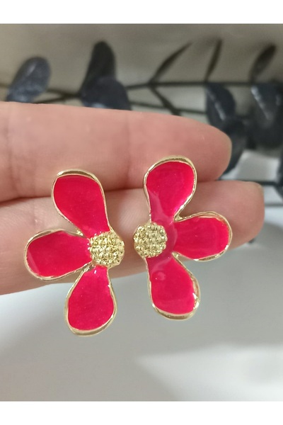 mos&more Red Half Flower Lightweight Stylish Women's Earrings