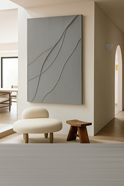 Atölye Sade Modern Pinterest Tablo El Yapımı 3D Doku Pastel Çakıl Gri