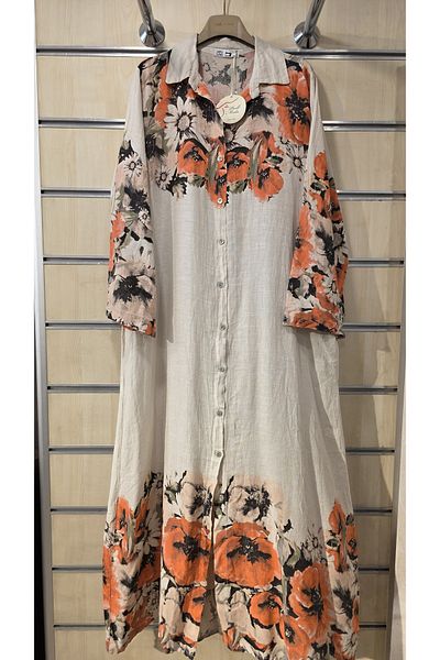 Park Moda Italian Linen Shirt Dress Long Patterned