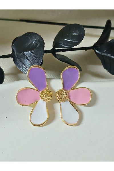 mos&more Pink Purple White Half Flower Lightweight Stylish Women's Earrings