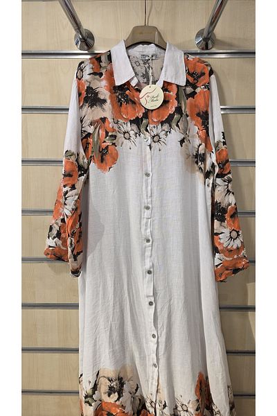 Park Moda Italian Linen Shirt Dress Long Patterned