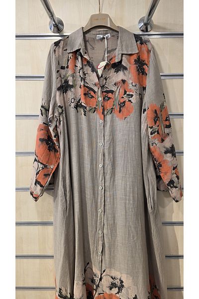 Park Moda Italian Linen Shirt Dress Long Patterned